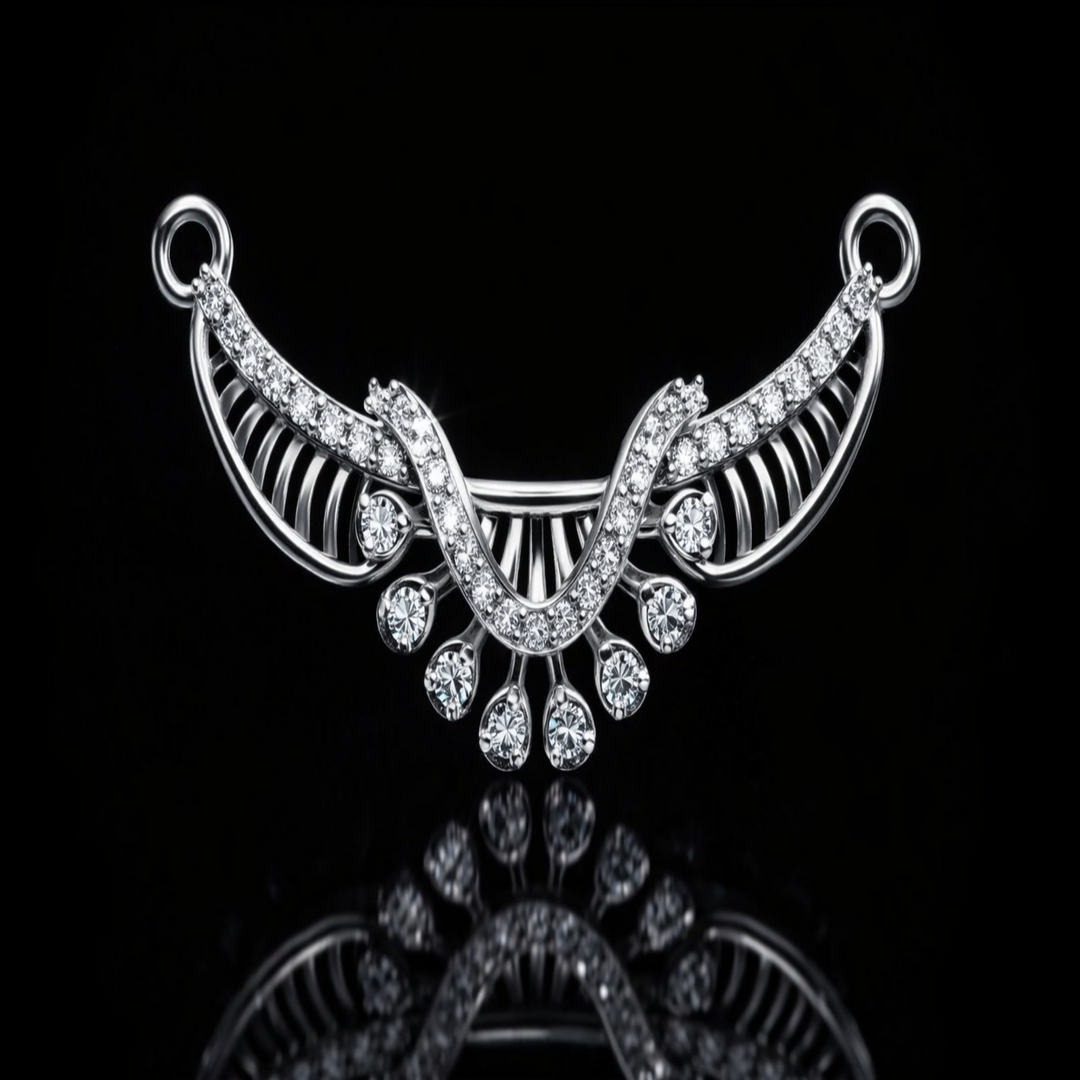Sterling Silver Shimmering U-Shape Tanmaniya – Contemporary Designer Mangalsutra Pendant for Daily and Festive Wear