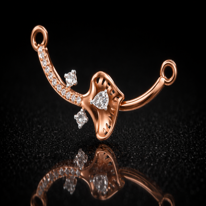925 Sterling Silver Floral Tanmaniya Pendant – Sparkling CZ Curved Mangalsutra Pendant with Leaf Motif for Women