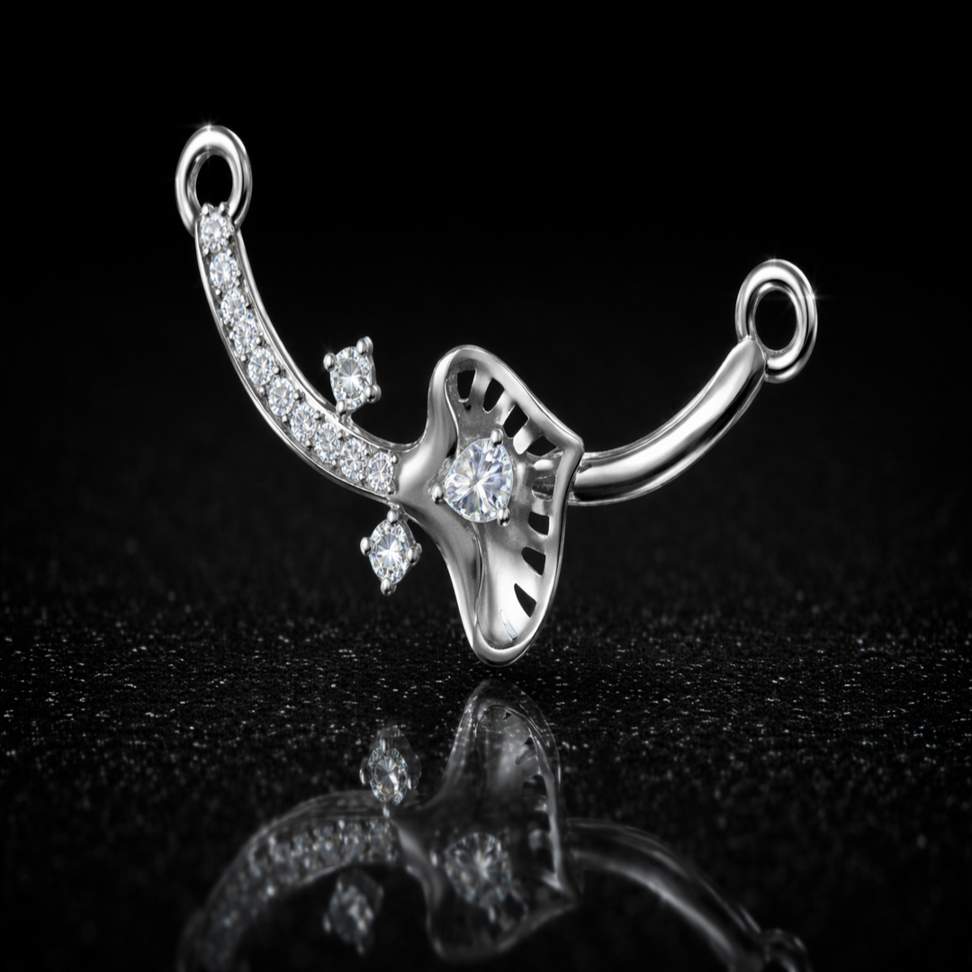 925 Sterling Silver Floral Tanmaniya Pendant – Sparkling CZ Curved Mangalsutra Pendant with Leaf Motif for Women