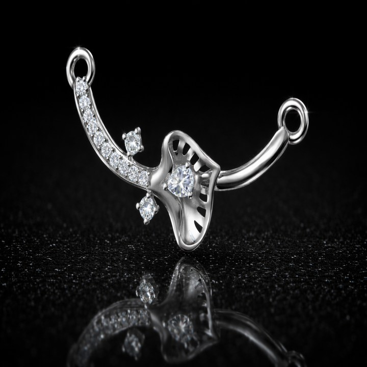 925 Sterling Silver Floral Tanmaniya Pendant – Sparkling CZ Curved Mangalsutra Pendant with Leaf Motif for Women