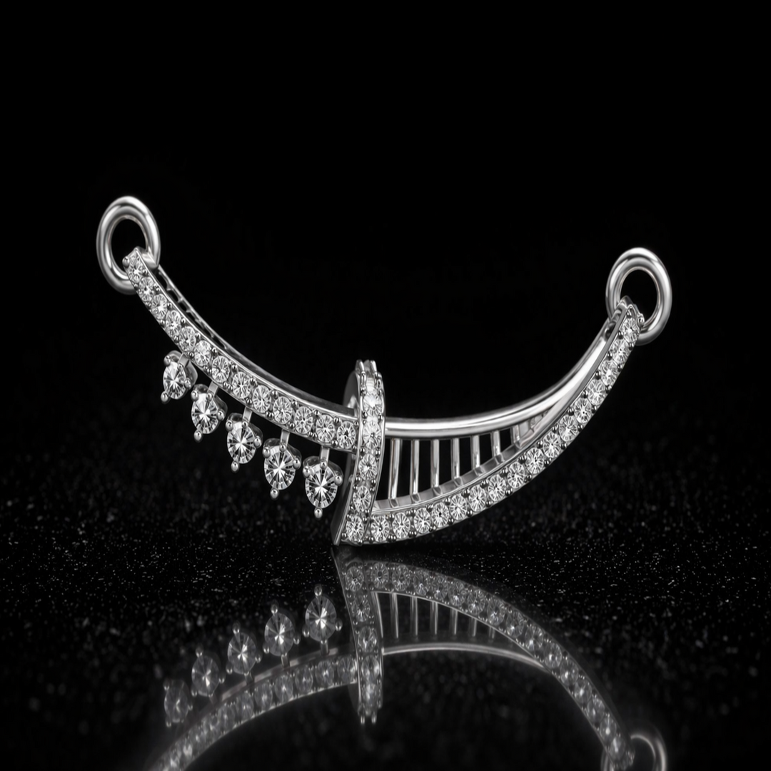 925 Sterling Silver Asymmetrical Tanmaniya Pendant – Sparkling CZ Curved Mangalsutra Pendant for Women