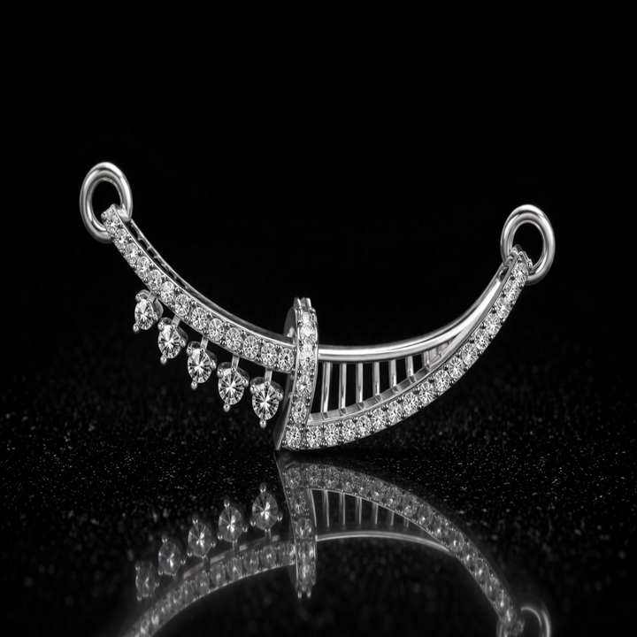 925 Sterling Silver Asymmetrical Tanmaniya Pendant – Sparkling CZ Curved Mangalsutra Pendant for Women