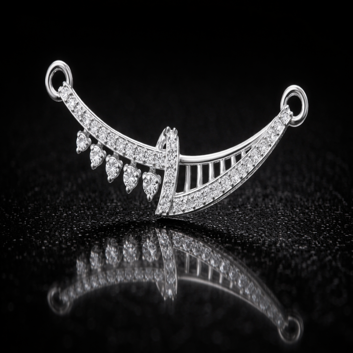 925 Sterling Silver Asymmetrical Tanmaniya Pendant – Sparkling CZ Curved Mangalsutra Pendant for Women