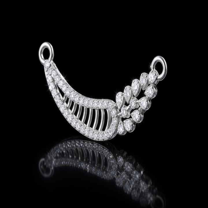 925 Sterling Silver Floral Leaf Tanmaniya Pendant – Sparkling CZ Curved Mangalsutra Pendant for Women