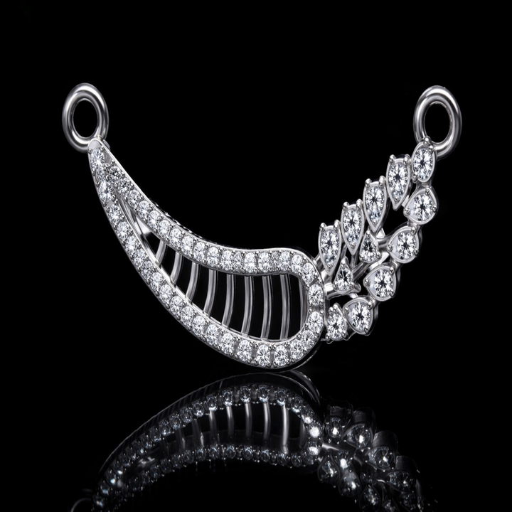 925 Sterling Silver Floral Leaf Tanmaniya Pendant – Sparkling CZ Curved Mangalsutra Pendant for Women