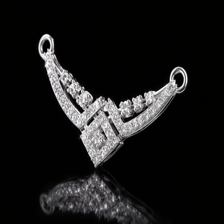 925 Sterling Silver Geometric V-Shape Tanmaniya Pendant – Sparkling CZ Square Halo Mangalsutra Pendant for Women