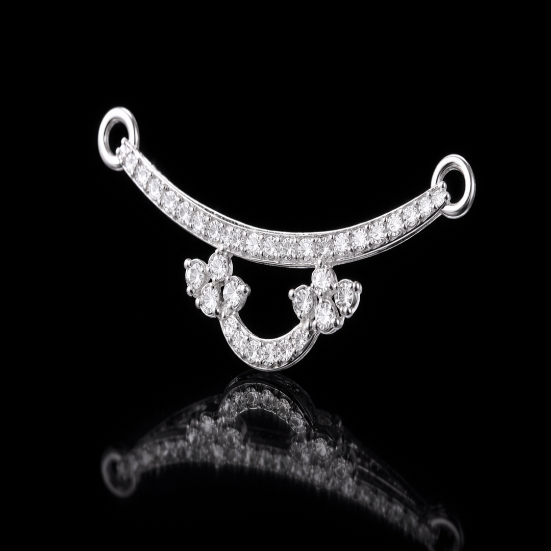 925 Sterling Silver Arched Tanmaniya Pendant – Sparkling CZ Double Crescent Mangalsutra Pendant for Women