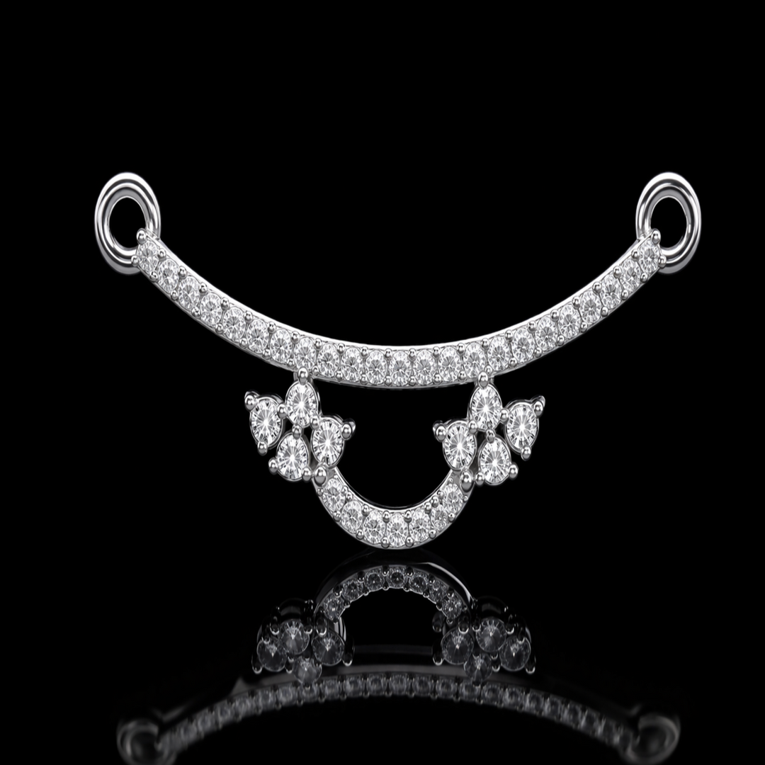 925 Sterling Silver Arched Tanmaniya Pendant – Sparkling CZ Double Crescent Mangalsutra Pendant for Women