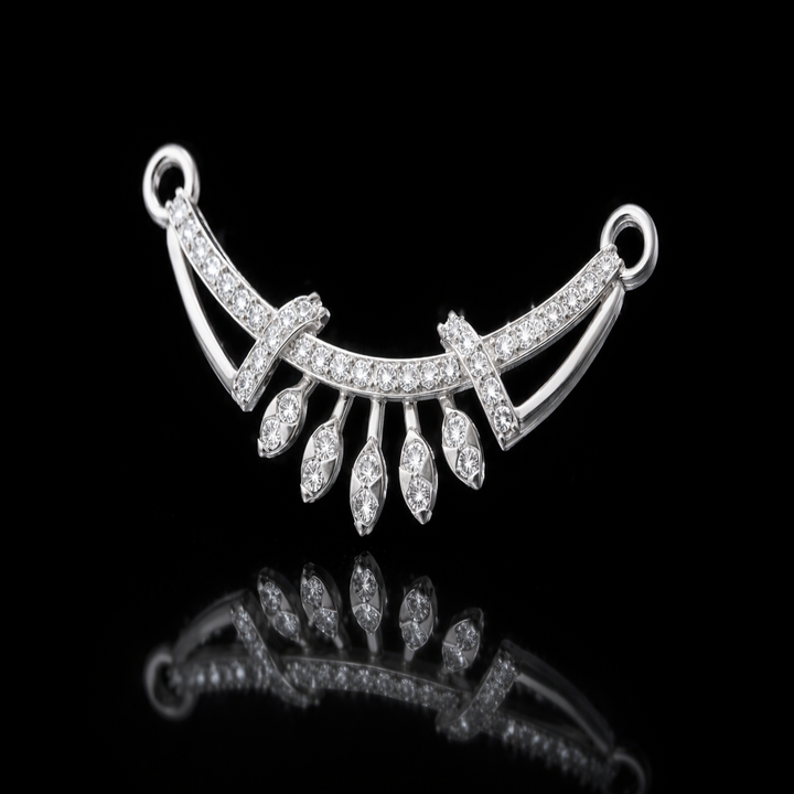 Silver Radiant Wing Tanmaniya – Elegant Traditional Mangalsutra Pendant with Two Diamond Marquise-Shape CZ Accents and Geometric Arch