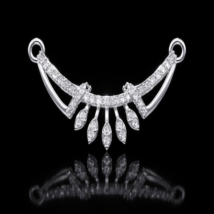 Silver Radiant Wing Tanmaniya – Elegant Traditional Mangalsutra Pendant with Two Diamond Marquise-Shape CZ Accents and Geometric Arch