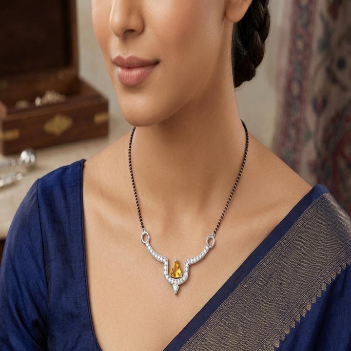 925 Silver Yellow Trillion Tanmaniya – Handcrafted Modern Mangalsutra Pendant with High-Shine Finish