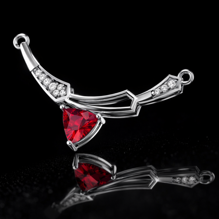 Silver Crimson Glow Tanmaniya – Elegant Traditional Mangalsutra Pendant with Vibrant Red Trillion Centerpiece and CZ Accents