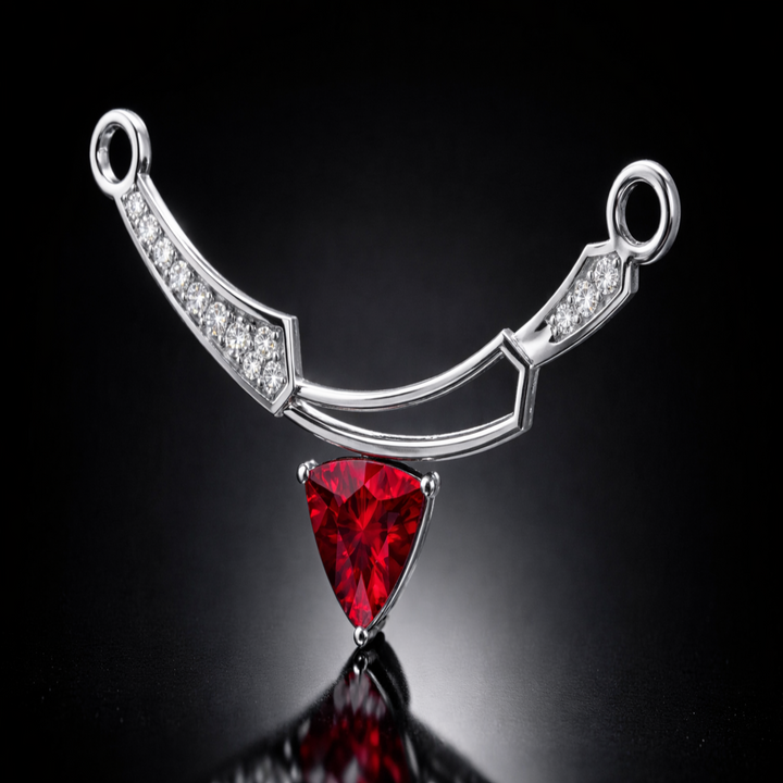 Silver Crimson Glow Tanmaniya – Elegant Traditional Mangalsutra Pendant with Vibrant Red Trillion Centerpiece and CZ Accents