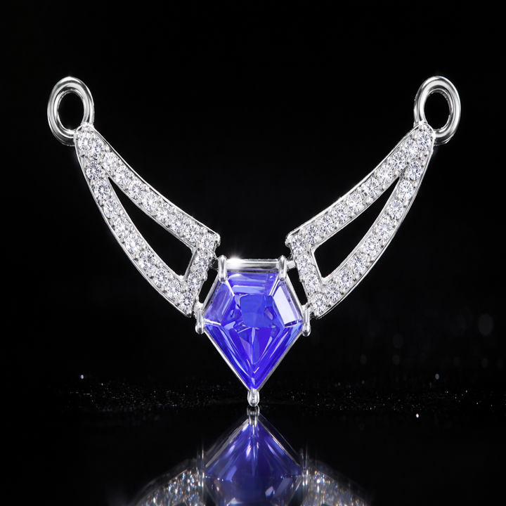 Silver Sapphire-Inspired Tanmaniya – Elegant Traditional Mangalsutra Pendant with Vibrant Blue Pentagon Centerpiece and CZ Accents