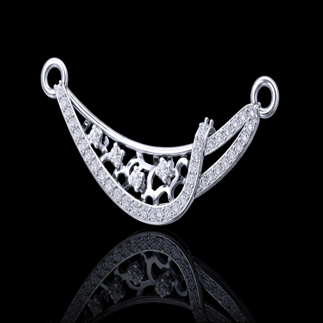 925 Sterling Silver Asymmetrical Tanmaniya Pendant – Sparkling CZ Crossover Mangalsutra Pendant for Women