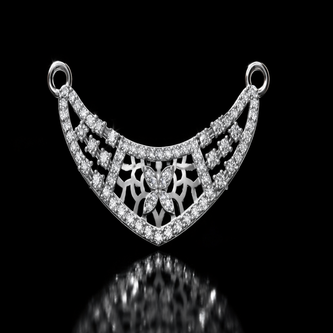 925 Sterling Silver Floral Lattice Tanmaniya Pendant – Sparkling CZ Tiered Filigree Mangalsutra Pendant for Women