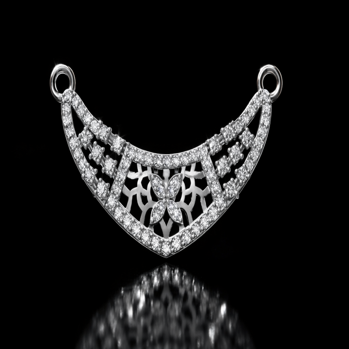 925 Sterling Silver Floral Lattice Tanmaniya Pendant – Sparkling CZ Tiered Filigree Mangalsutra Pendant for Women