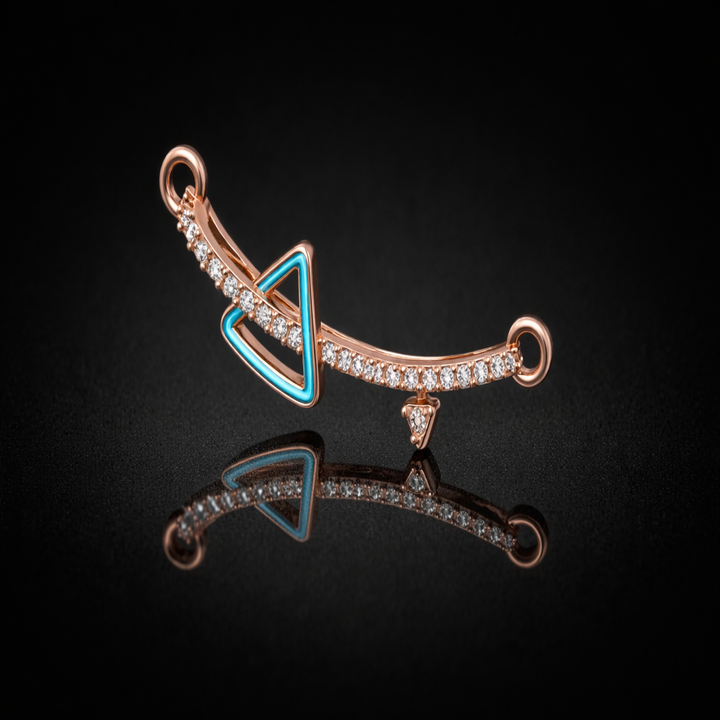 925 Sterling Silver Turquoise Enamel Tanmaniya Pendant – Sparkling CZ Geometric Triangle Mangalsutra Pendant for Women
