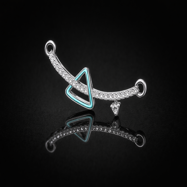 925 Sterling Silver Turquoise Enamel Tanmaniya Pendant – Sparkling CZ Geometric Triangle Mangalsutra Pendant for Women