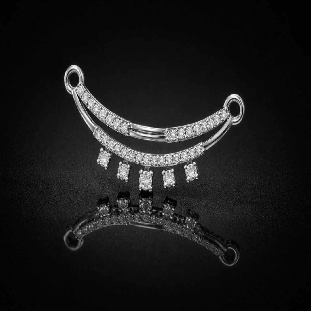 925 Sterling Silver Double Arc Tanmaniya Pendant – Sparkling CZ Cascading Mangalsutra Pendant for Women