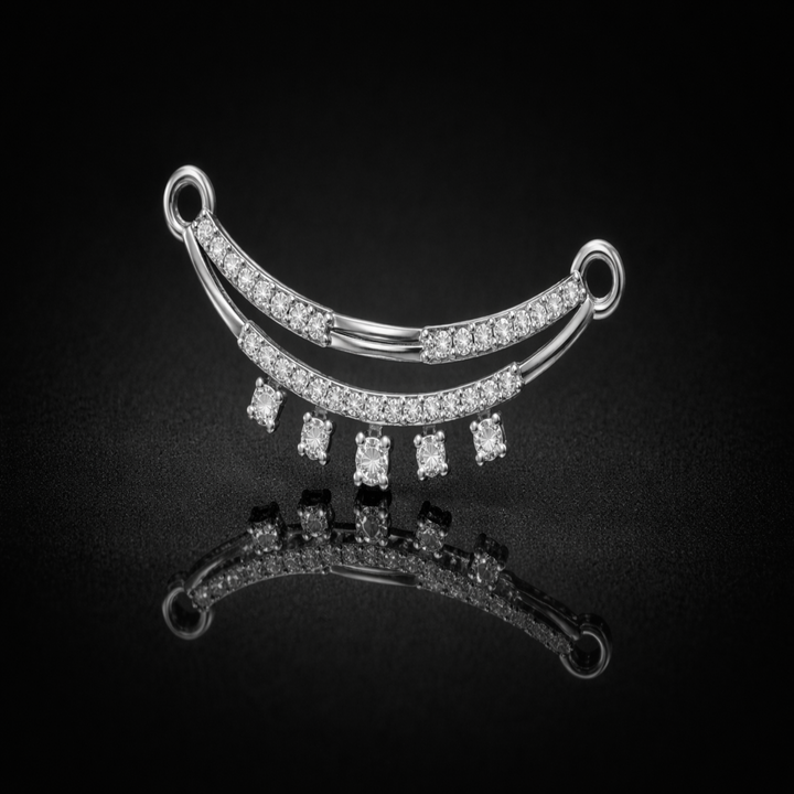 925 Sterling Silver Double Arc Tanmaniya Pendant – Sparkling CZ Cascading Mangalsutra Pendant for Women