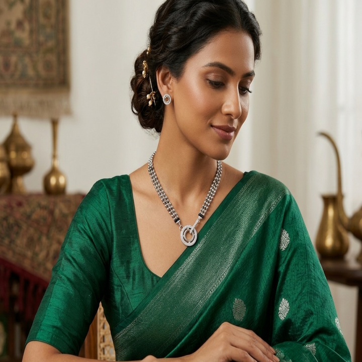 925 Sterling Silver Interlocking Circle &amp; Bar Tanmaniya – Modern Designer Mangalsutra Pendant