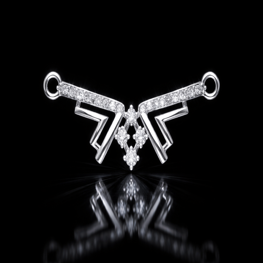 Silver Mangalsutra Pendant – Modern Chevron Style with Sparkling Center Motif