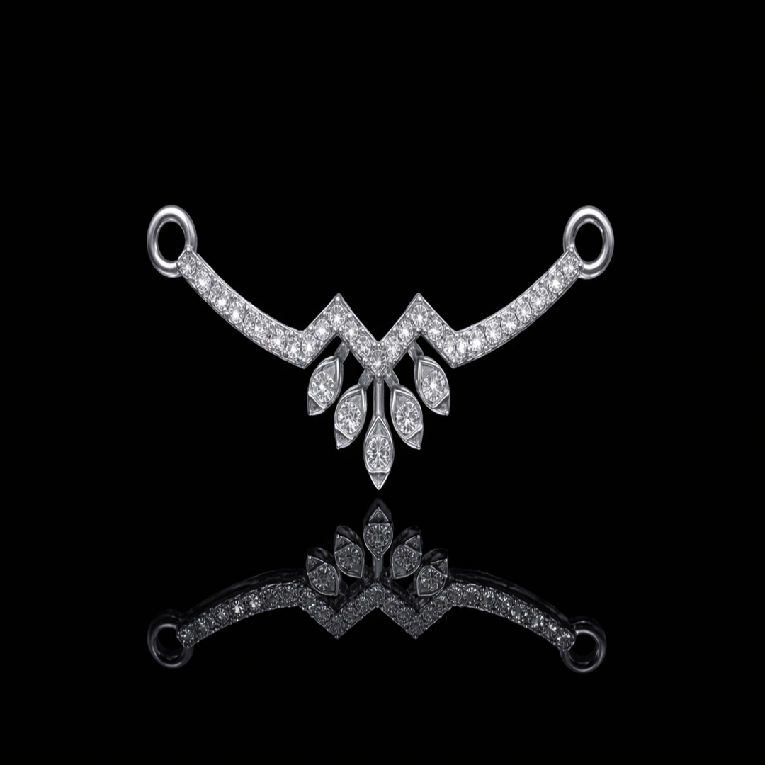 925 Sterling Silver Zig-Zag Petal Tanmaniya – Modern Sparkling Floral Mangalsutra Pendant