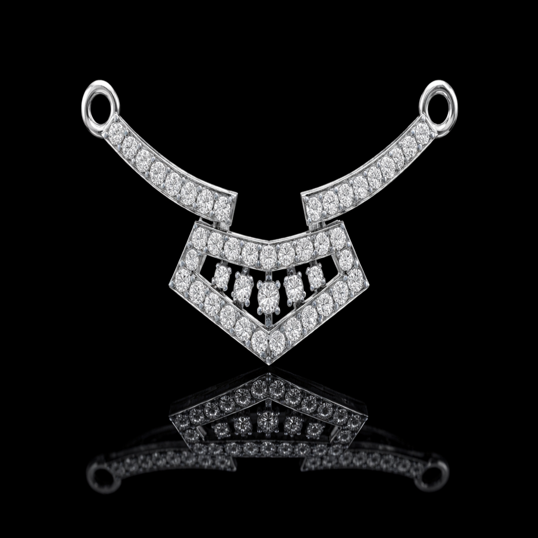 925 Sterling Silver Modern Geometric Shield Tanmaniya – Sparkling Pavé Mangalsutra Pendant