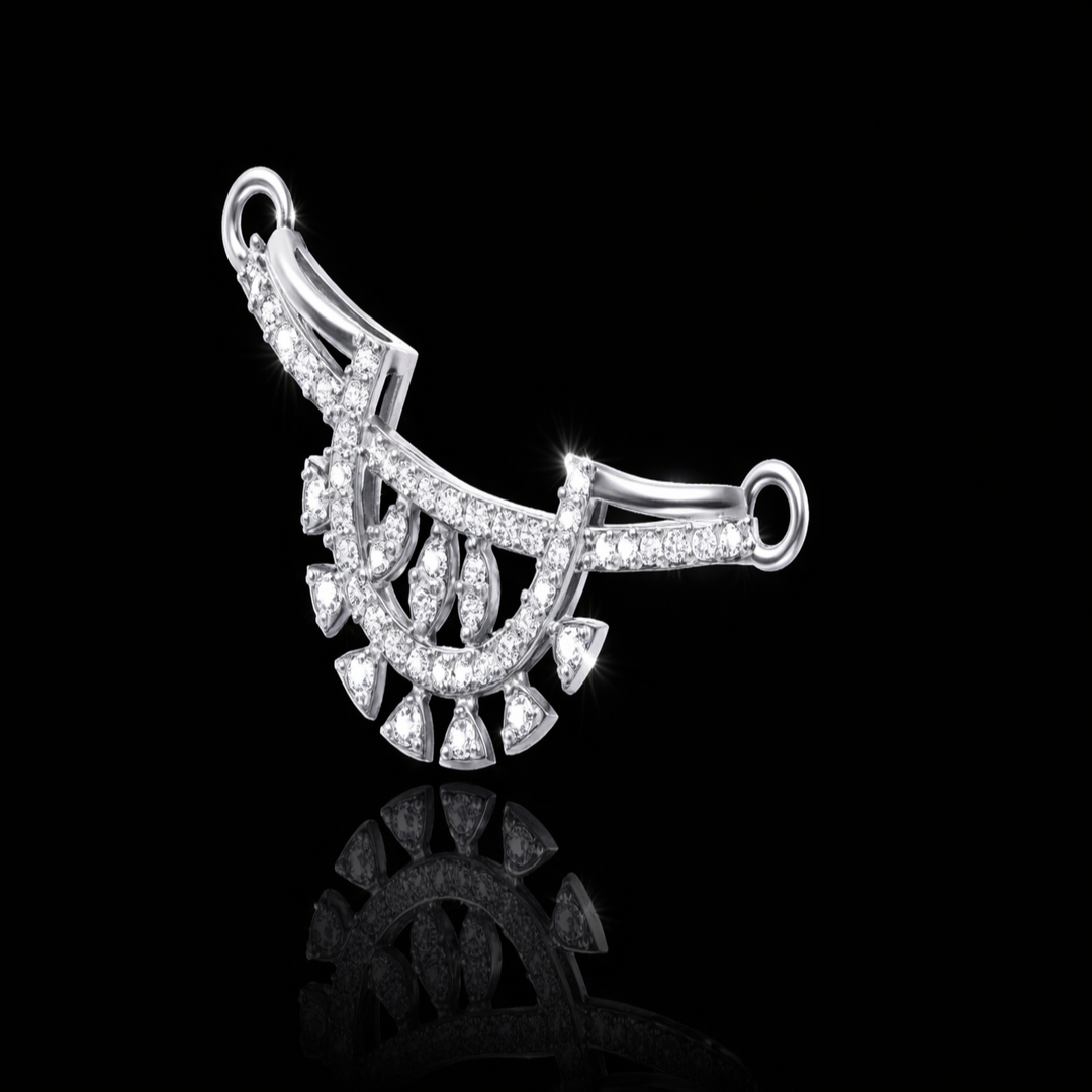 925 Sterling Silver Radiant Chandbali Tanmaniya – Modern Half-Moon Mangalsutra Pendant