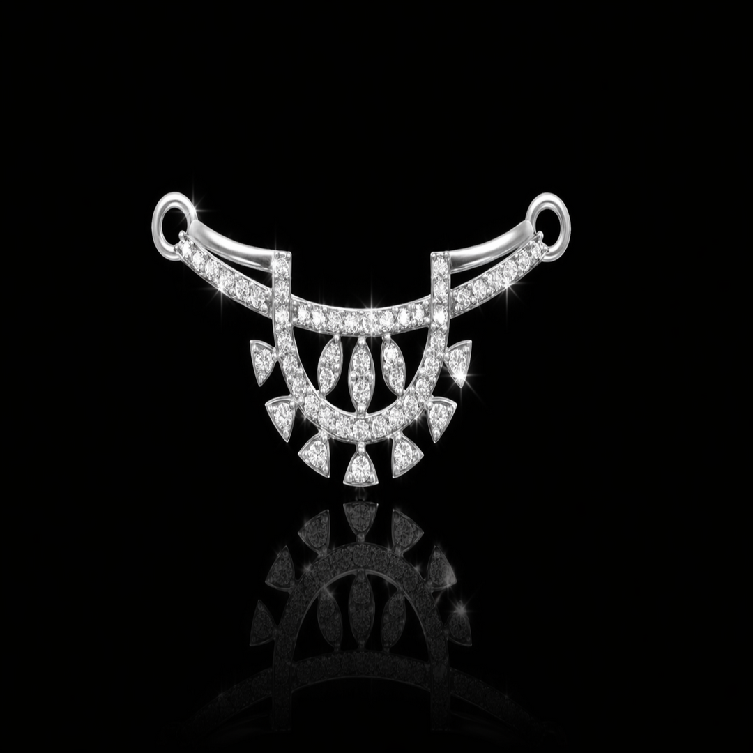 925 Sterling Silver Radiant Chandbali Tanmaniya – Modern Half-Moon Mangalsutra Pendant