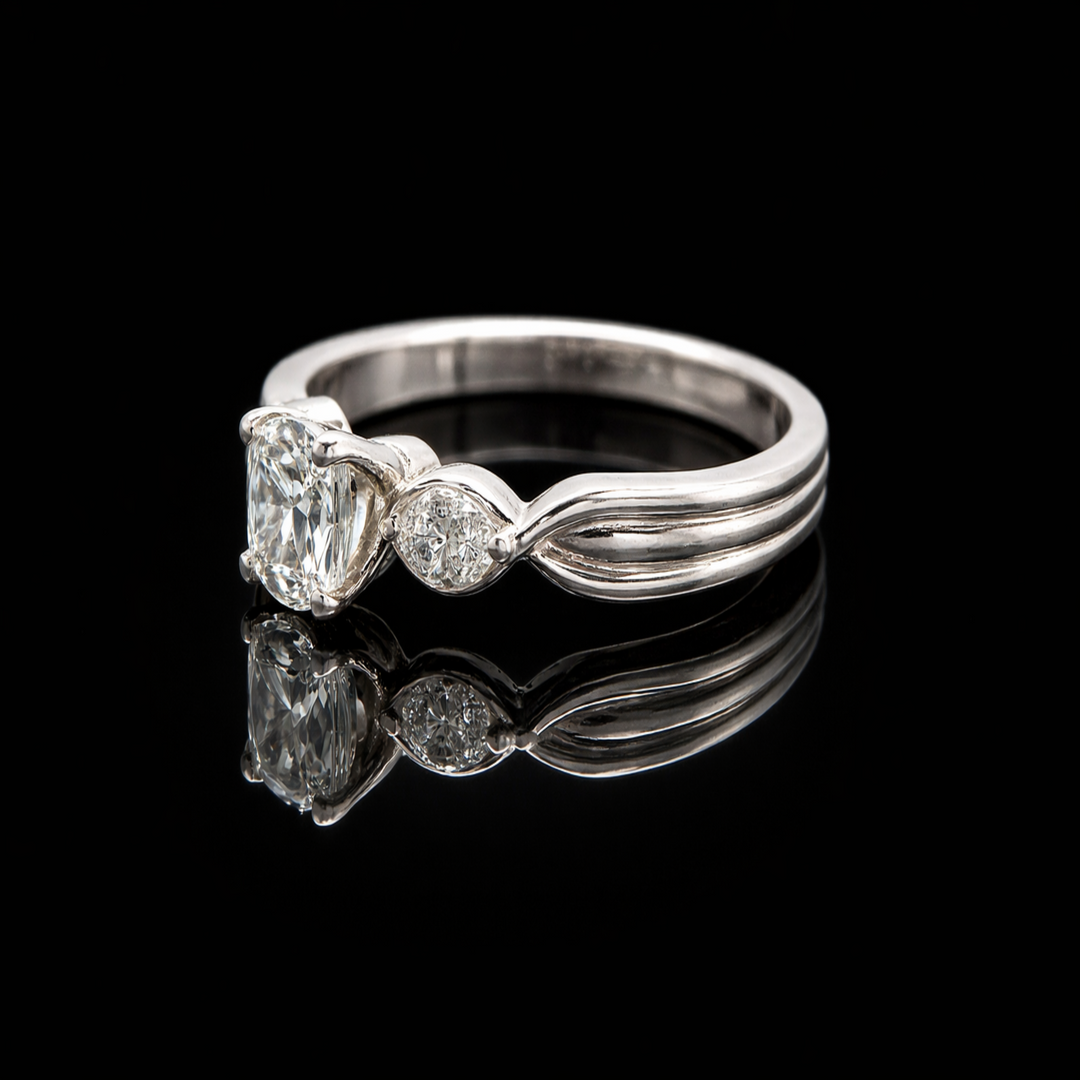 Sterling Silver Past Present Future Ring | Square Solitaire with Marquise Accents