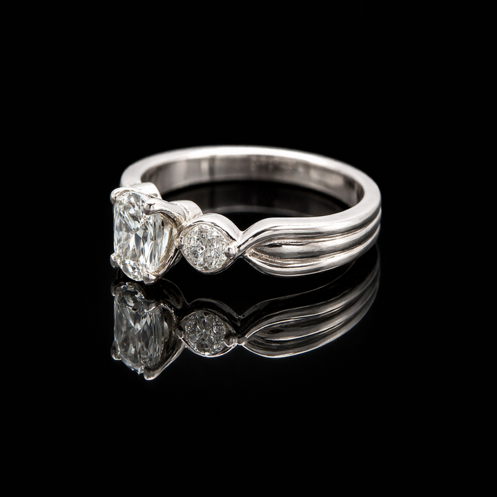 Sterling Silver Past Present Future Ring | Square Solitaire with Marquise Accents