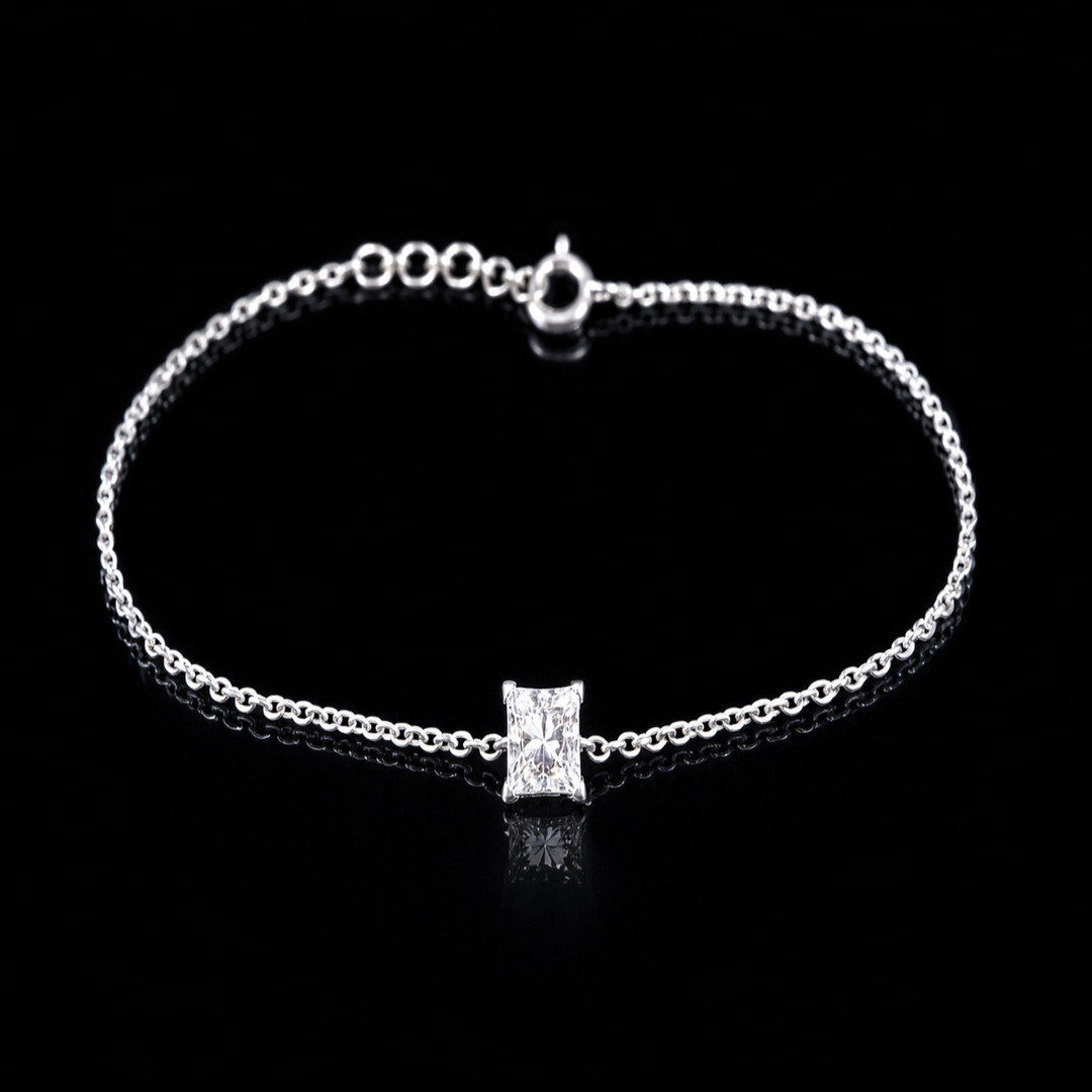 Minimalist Square Zirconia Silver Bracelet | Dainty Solitaire Link Chain