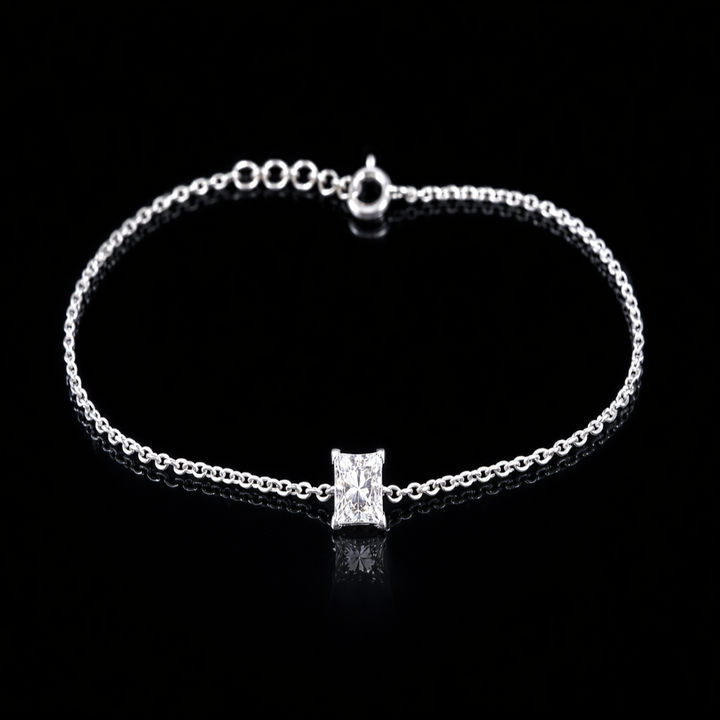 Minimalist Square Zirconia Silver Bracelet | Dainty Solitaire Link Chain