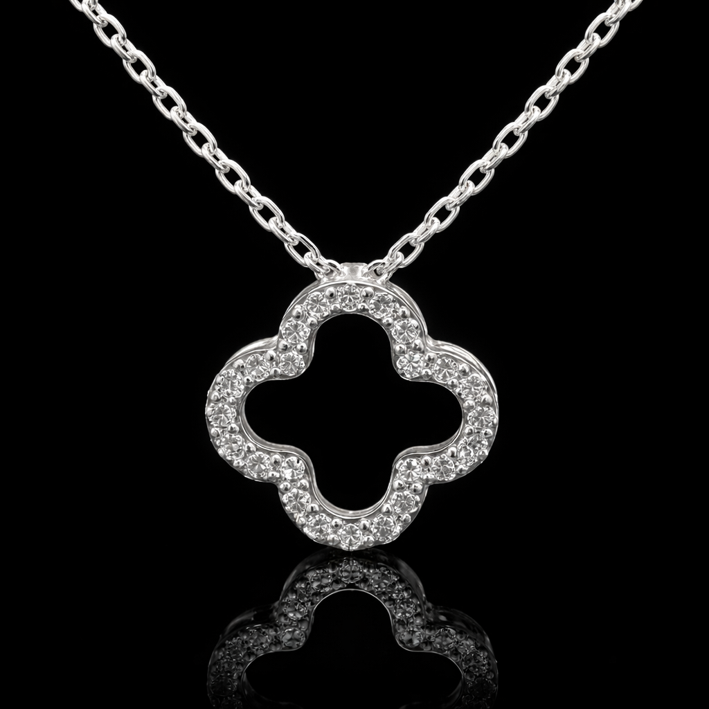 925 Sterling Silver Open Clover Pendant with Cubic Zirconia