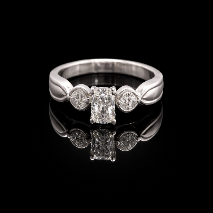 Sterling Silver Past Present Future Ring | Square Solitaire with Marquise Accents
