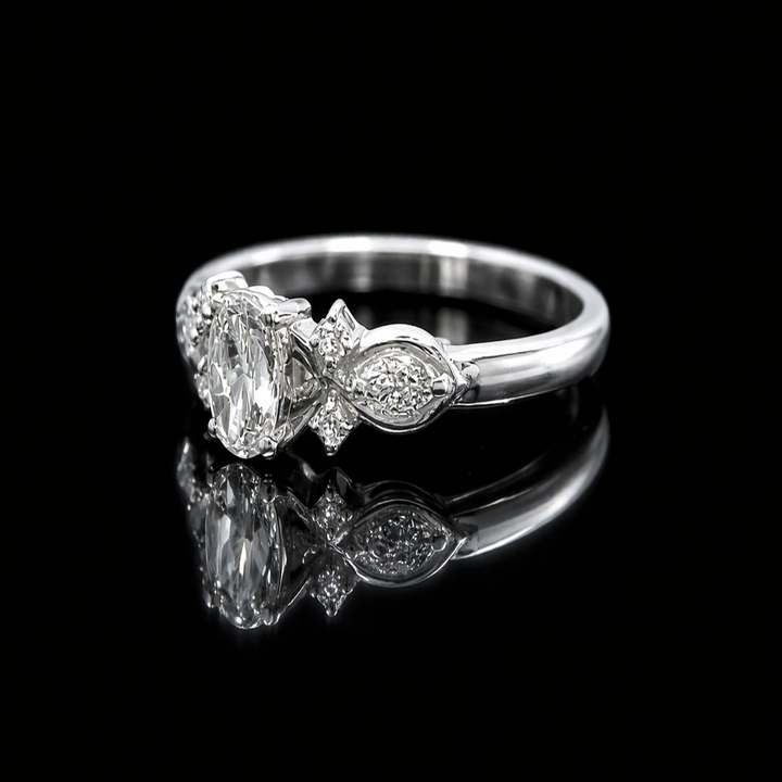 Vintage-Inspired Oval Silver Ring | Dainty Leaf &amp; Vine Zirconia Cluster Band