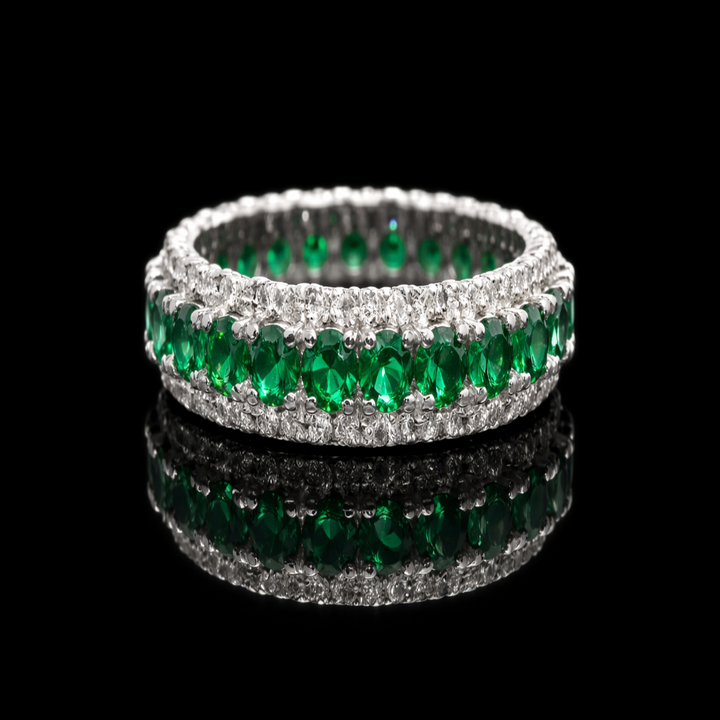 Sterling Silver Emerald Green Eternity Ring - Sparkling Multi-Stone Wedding Band - Gift for Her