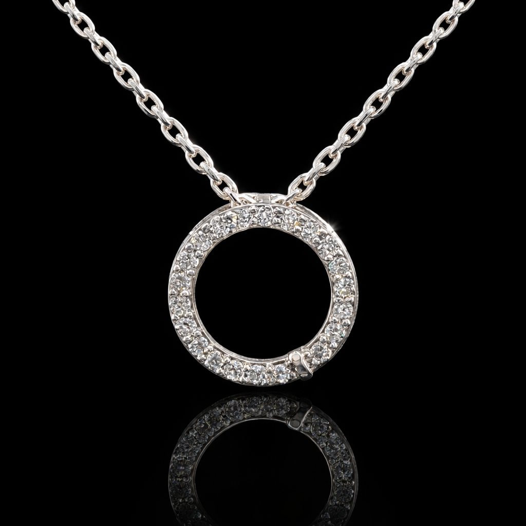 The Luna Circle Pendent – Minimalist Open Round Pave Diamond Pendant