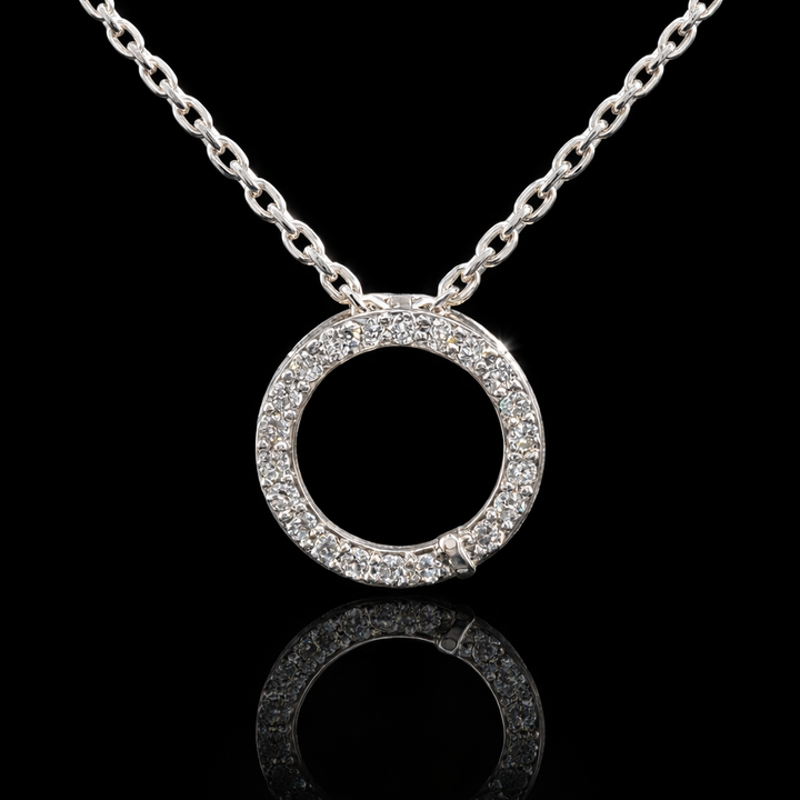 The Luna Circle Pendent – Minimalist Open Round Pave Diamond Pendant