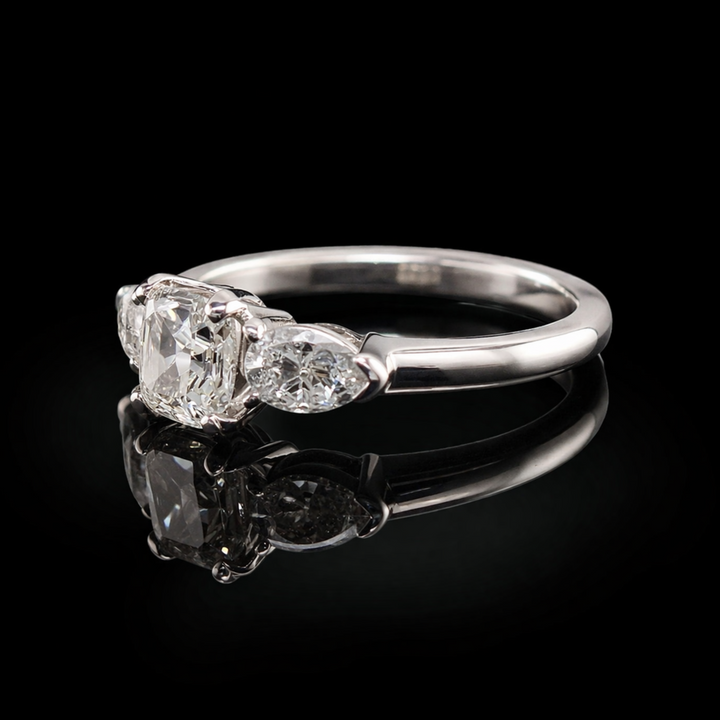 Sterling Silver Asscher Solitaire Ring - Pear Cut Side Stone Promise Ring for Women