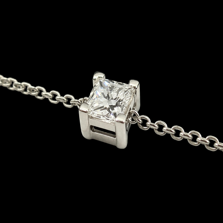 Minimalist Square Zirconia Silver Bracelet | Dainty Solitaire Link Chain