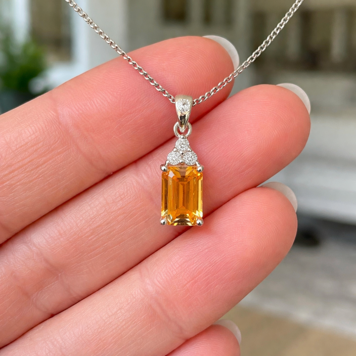 The "Royal Amber" Emerald-Cut Solitaire Pendent 925 Sterling Silver
