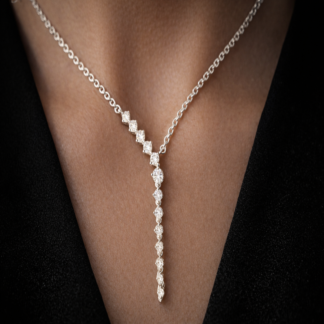Silver Starry Drop Necklace Made With Pure 925 Silver